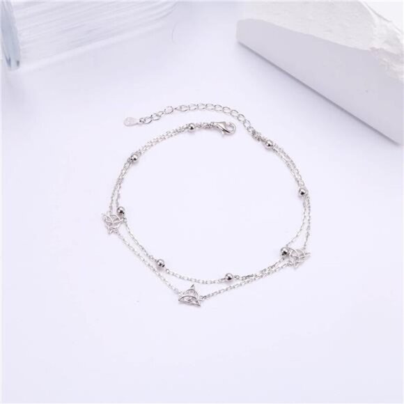 Sterling Silver Layered Anklet Women Evil Eye Heart Starfish Celtic Cross - Picture 5 of 8